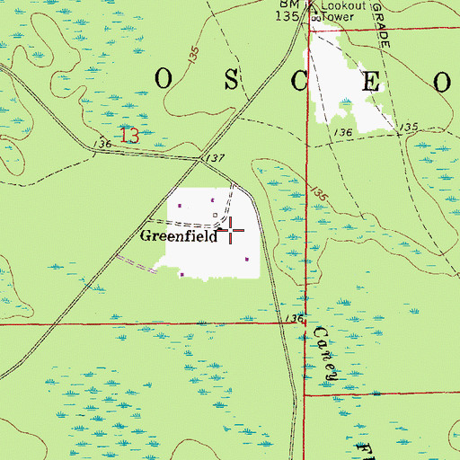 Topographic Map of Greenfield, FL