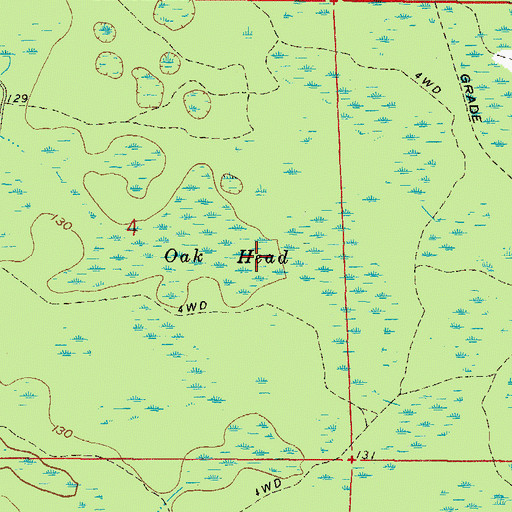Topographic Map of Oak Head, FL