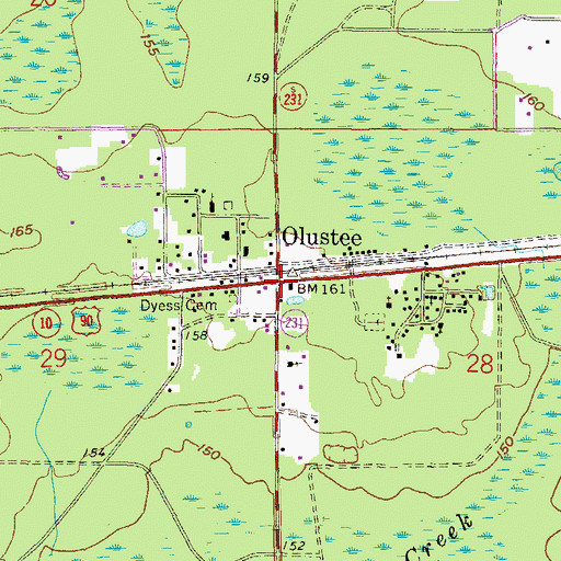 Topographic Map of Olustee, FL