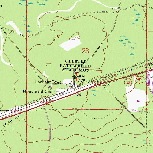 Topographic Map of Olustee Battlefield Historic State Park, FL