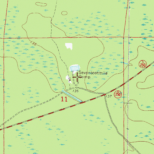 Topographic Map of Seventeenmile Camp, FL