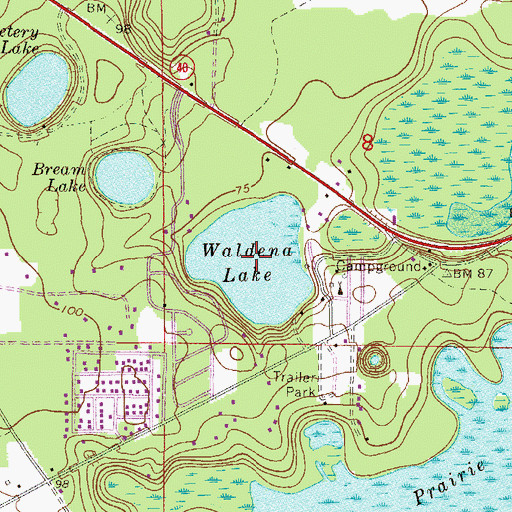 Topographic Map of Waldena Lake, FL