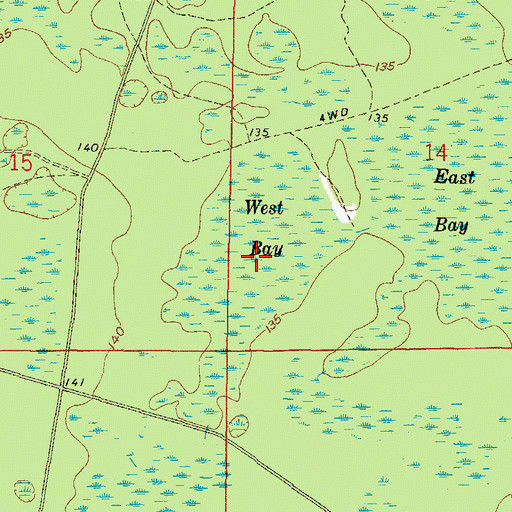 Topographic Map of West Bay, FL