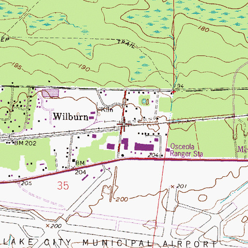 Topographic Map of Wilburn, FL