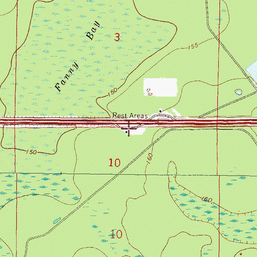 Topographic Map of Interstate 10 Rest Area South, FL