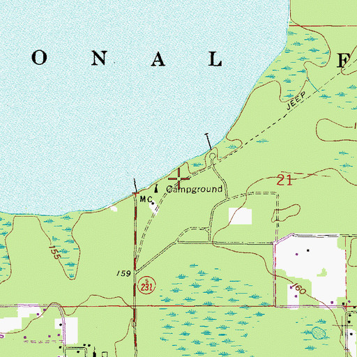 Topographic Map of Olustee Beach Picnic Ground, FL