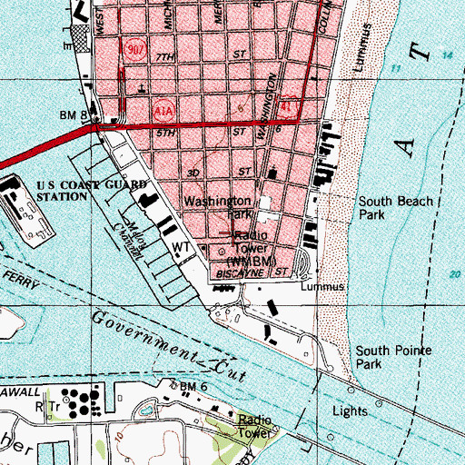Topographic Map of WMBM-AM (Miami Beach), FL