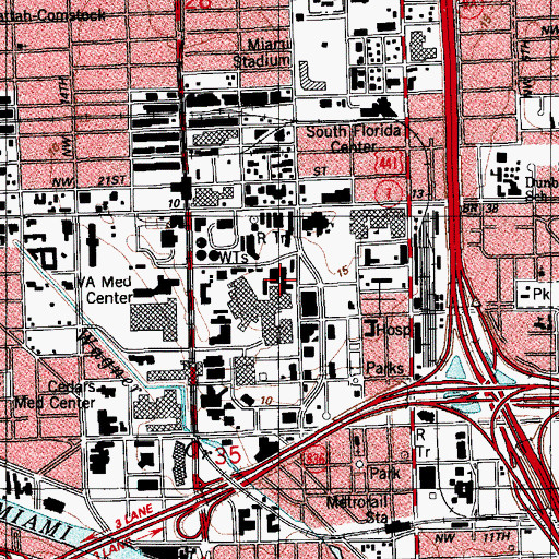 Topographic Map of Jackson Memorial Hospital Heliport, FL