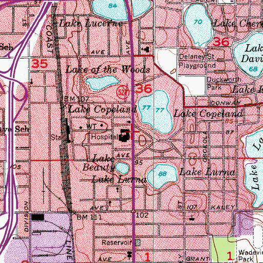 Topographic Map of Orlando Regional Medical Center Heliport, FL