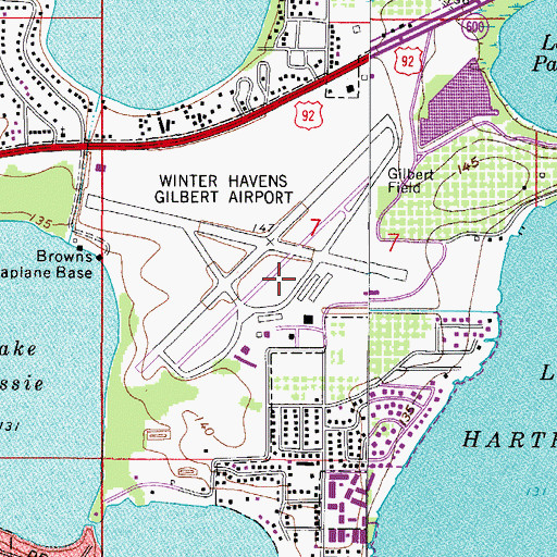 Topographic Map of Winter Haven's Gilbert Airport, FL