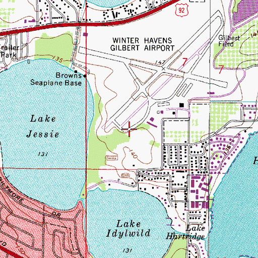 Topographic Map of Jack Browns Seaplane Base, FL