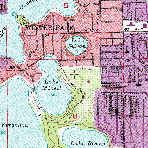 Topographic Map of WPRK-FM (Winter Park), FL