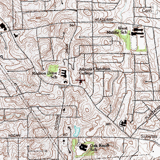 Topographic Map of Atlanta Christian College, GA