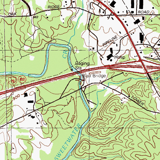 Topographic Map of Blair Bridge, GA