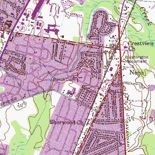 Topographic Map of Burch Cemetery, GA