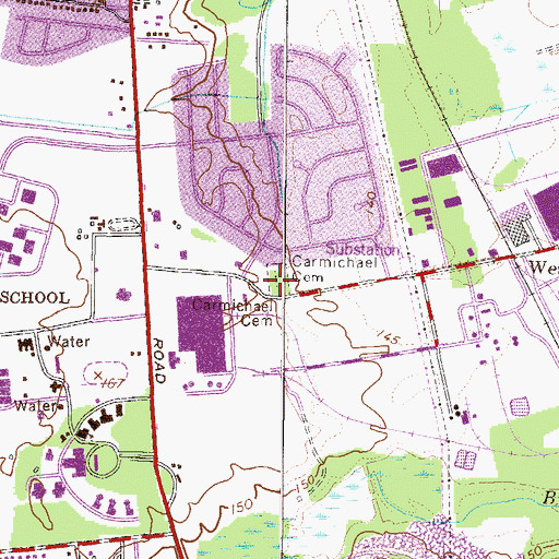 Topographic Map of Carmichael Cemetery, GA