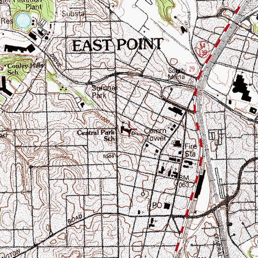Topographic Map of Central Park School, GA