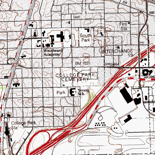 Topographic Map of College Park Cemetery, GA