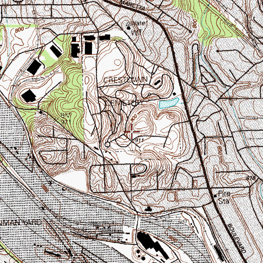 Topographic Map of Crestlawn Cemetery, GA