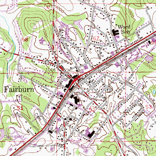 Topographic Map of Fairburn, GA