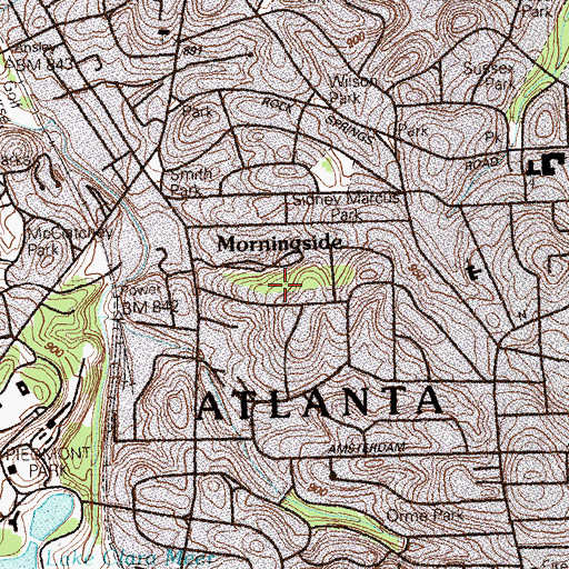 Topographic Map of Hillpine Park, GA