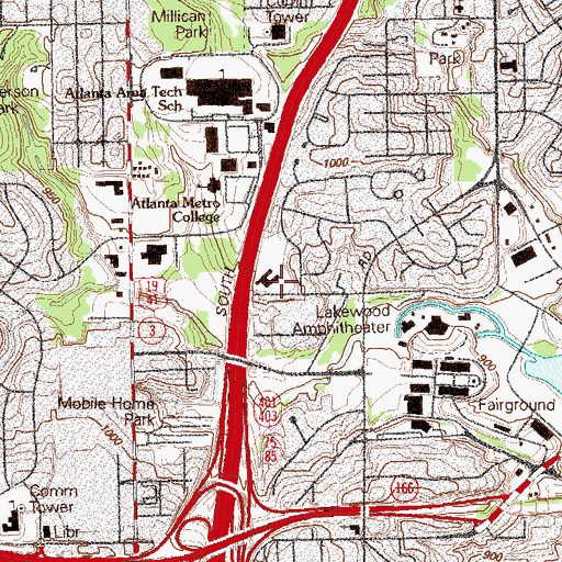 Topographic Map of Jeremiah Gilbert School, GA