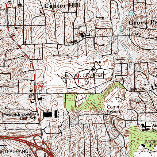 Topographic Map of Lincoln Cemetery, GA