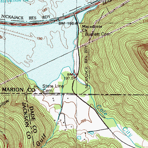 Topographic Map of Nickajack Cove, TN