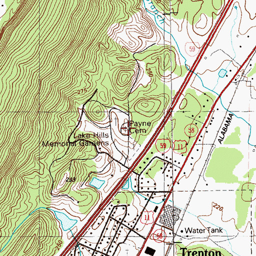 Topographic Map of Payne Cemetery, GA