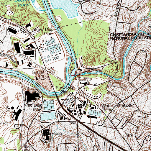 Topographic Map of Peachtree Creek, GA