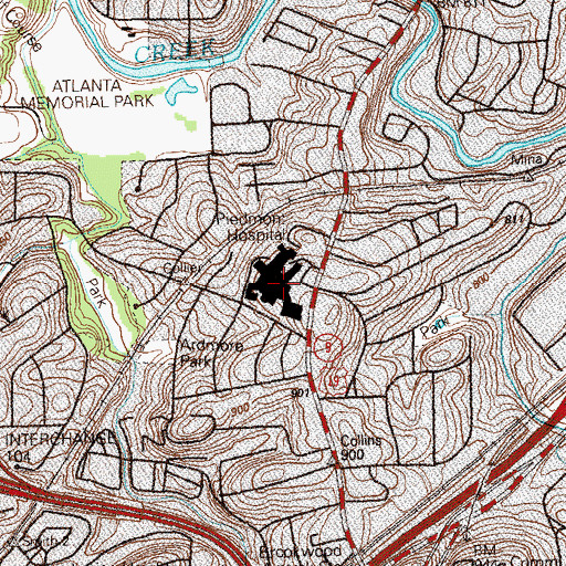 Topographic Map of Piedmont Atlanta Hospital, GA