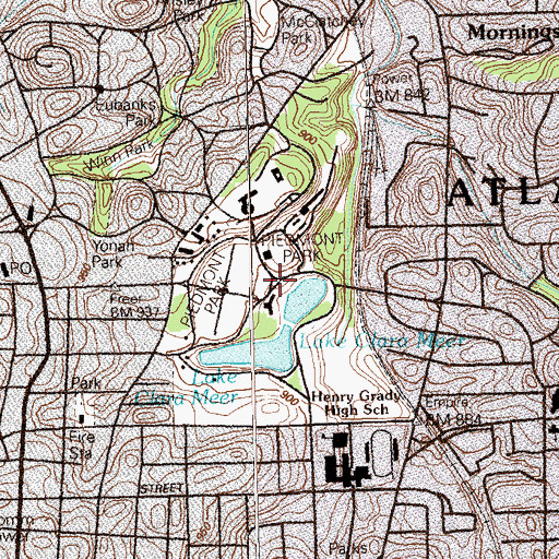 Topographic Map of Piedmont Park, GA
