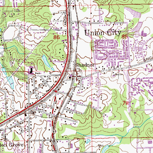 Topographic Map of Shadnor Church, GA