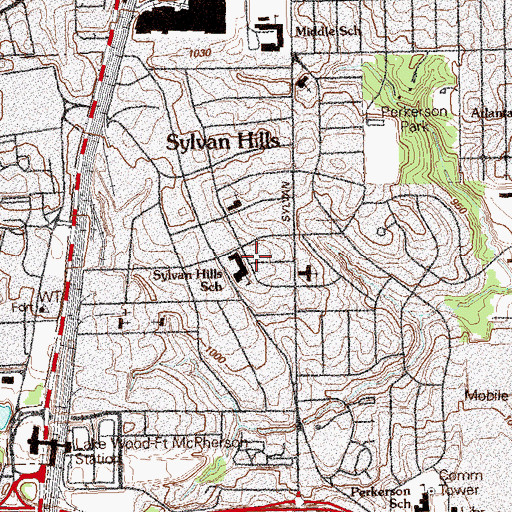 Topographic Map of Sylvan Hills School, GA