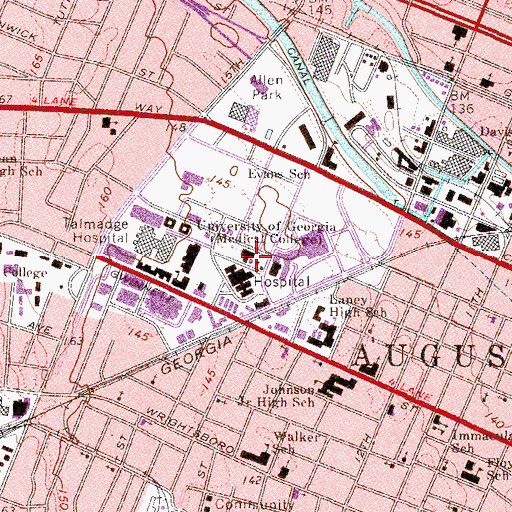 Topographic Map of University of Georgia Medical College, GA