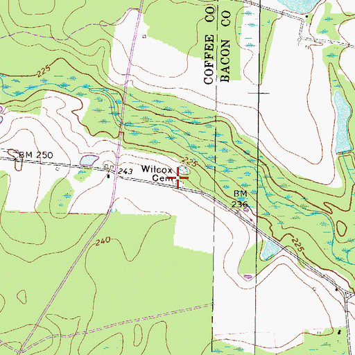 Topographic Map of Wilcox Cemetery, GA