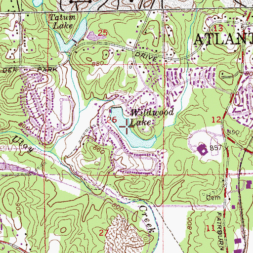 Topographic Map of Wildwood Lake, GA