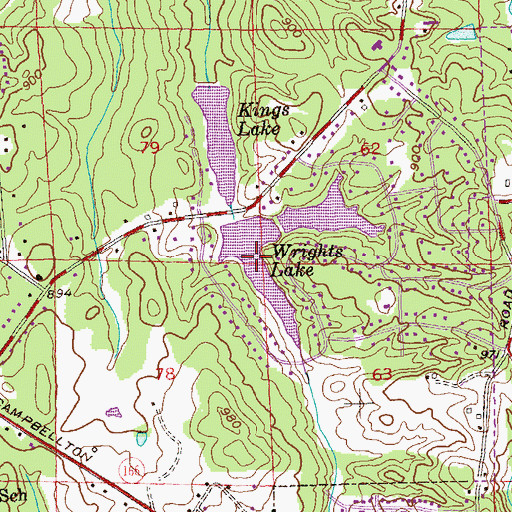Topographic Map of Wrights Lake, GA
