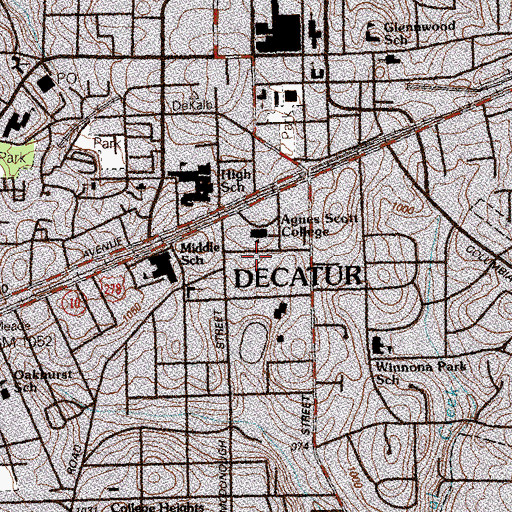 Topographic Map of Agnes Scott College, GA