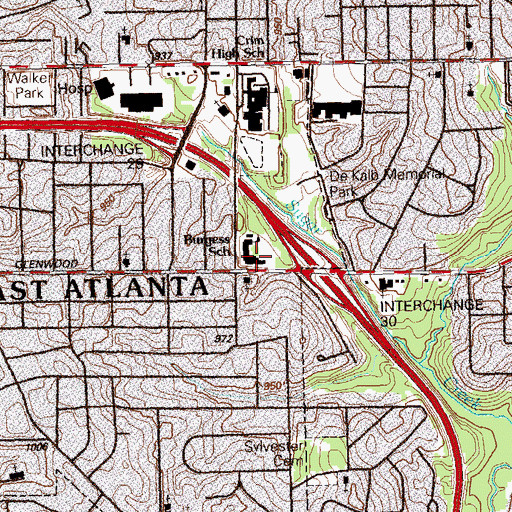 Topographic Map of Burgess - Peterson Elementary School, GA