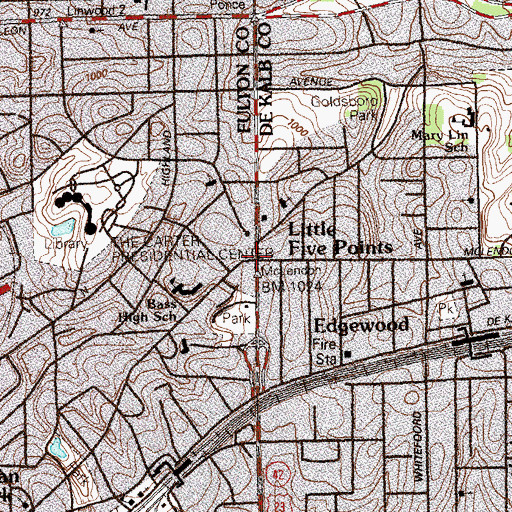 Topographic Map of Little Five Points, GA