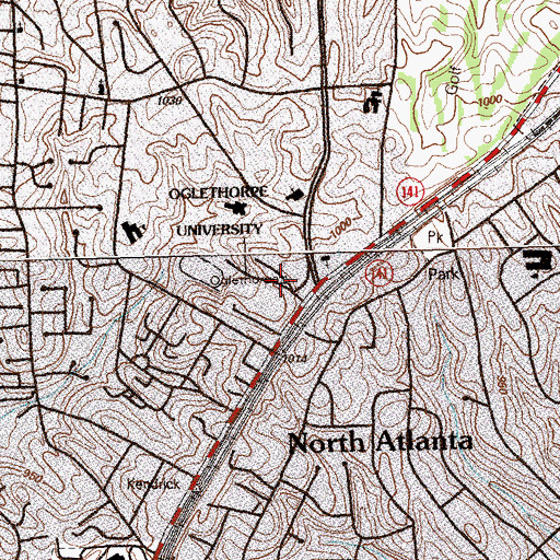 Topographic Map of Oglethorpe University, GA