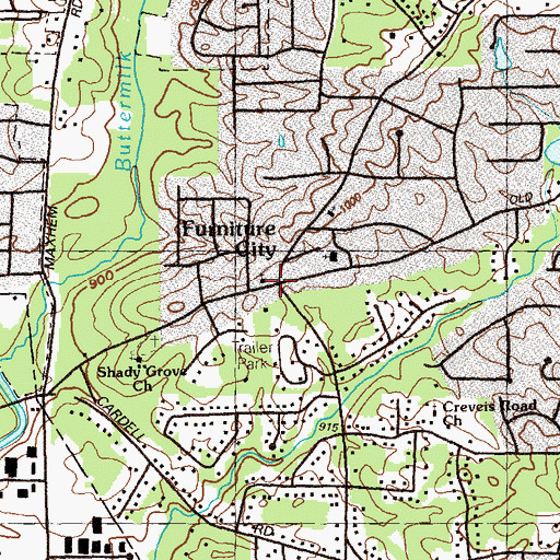 Topographic Map of Furniture City, GA
