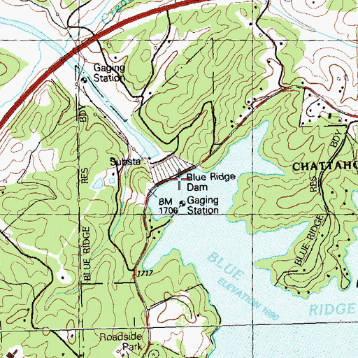 Topographic Map of Blue Ridge Dam, GA
