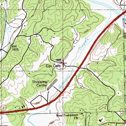 Topographic Map of Cox Cemetery, GA