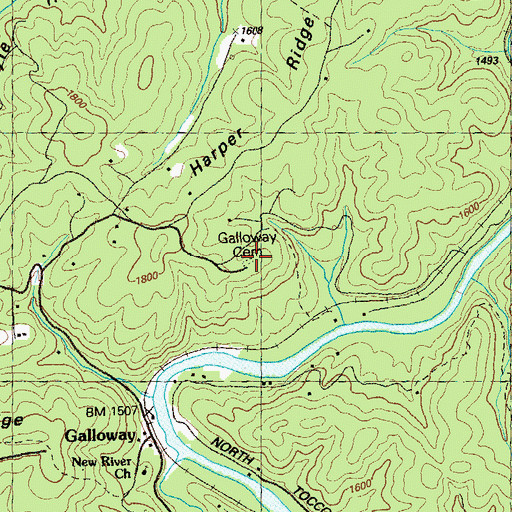 Topographic Map of Galloway Cemetery, GA