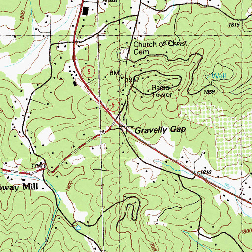 Topographic Map of Gravelly Gap, GA