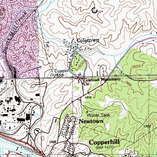 Topographic Map of Coletown Missionary Church, TN