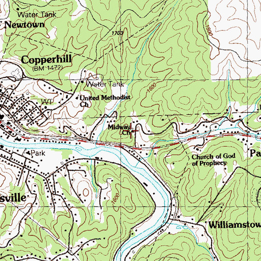 Topographic Map of Midway Church, GA