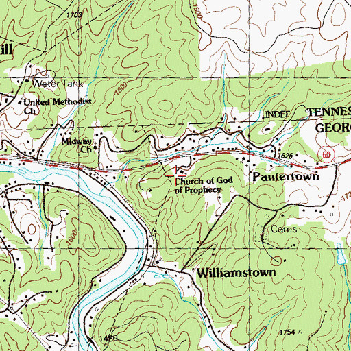 Topographic Map of Church of God of Prophecy, GA